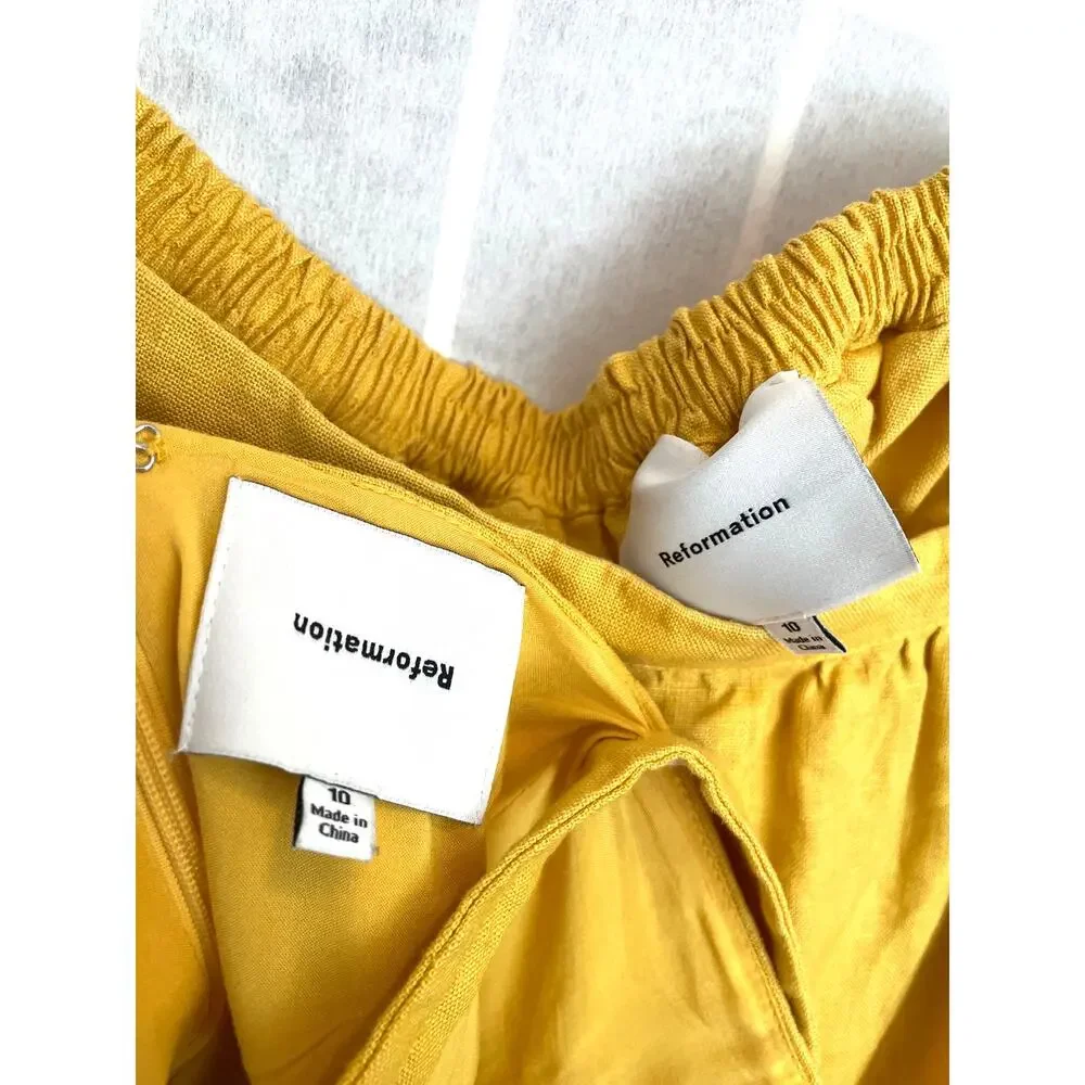 Reformation Misty 100% Linen Two Piece Set Mustard Yellow Coquette Cottagecore